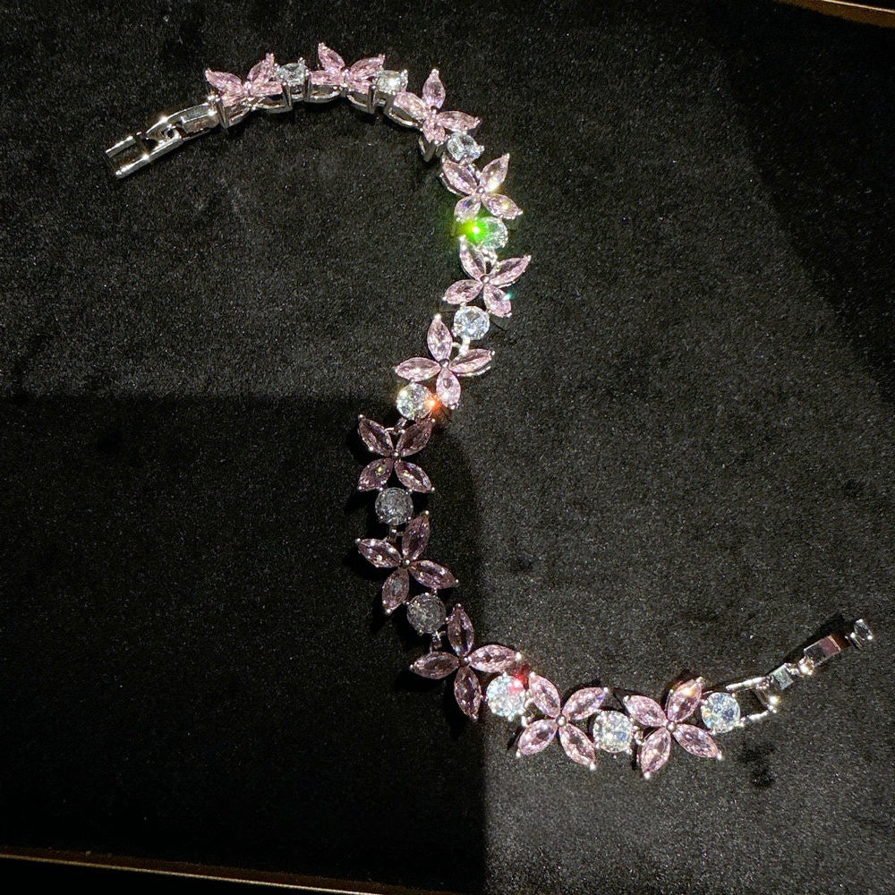 Austrian Queen Waterdrop Gemstone Bracelet Banquet High End Gold Plated Iris Zircon Bracelet Set