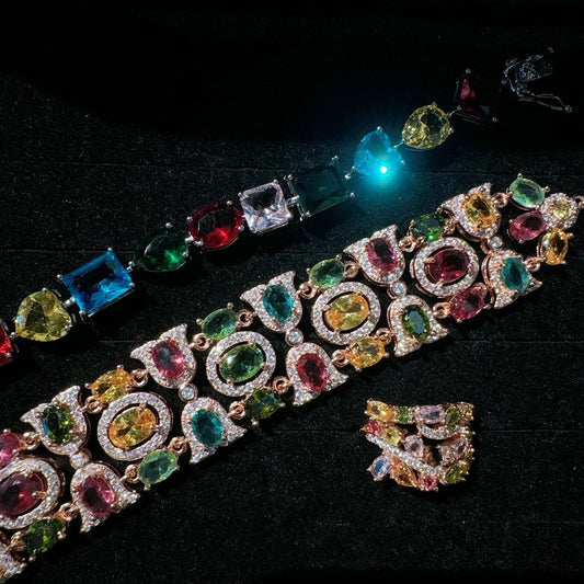 Austrian Palace Rainbow Gem Bracelet Fantasy Bubble Plated 18K Gold Margarita Color Treasure Zircon Ring