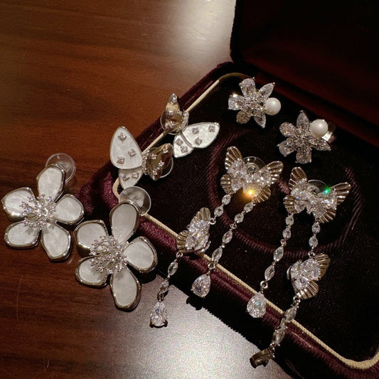 Fish Girl Colorful Beimu Butterfly Gem Earrings Rich heiress plated with 18K gold Water Drop Butterfly Zircon Long Earrings