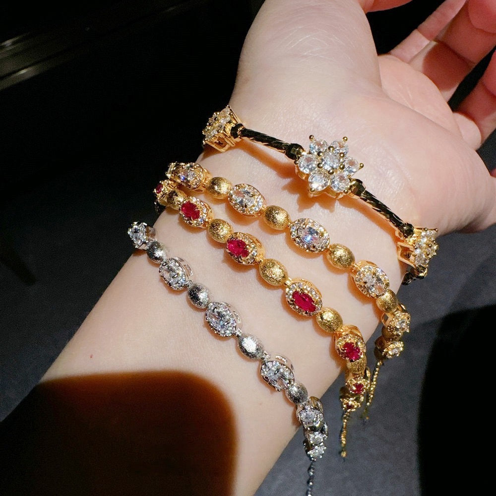 Italian vintage brushed pigeon egg gemstone bracelet Vintage plated 18K gold sunflower zircon bracelet