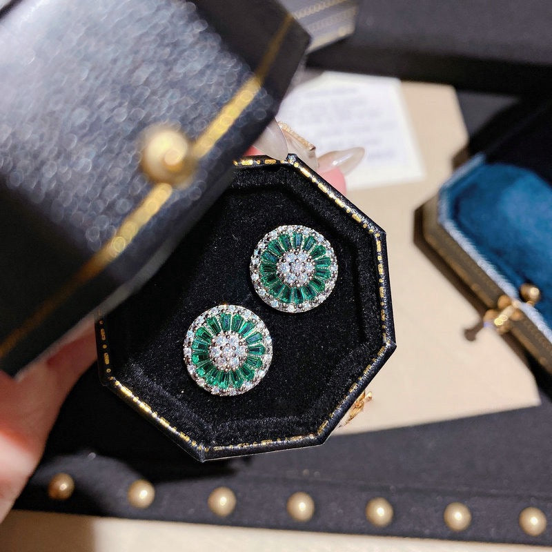 Oil painting peacock emerald earrings plated with 18K gold multi section emerald zircon kite brooch necklace set