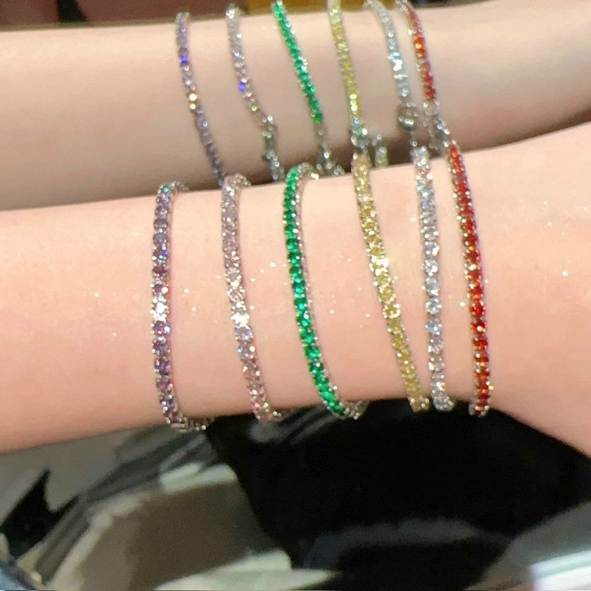 Tourmaline abacus rainbow gemstone bracelet, rich heiress plated 18K gold pomegranate red zircon bracelet, layered and worn