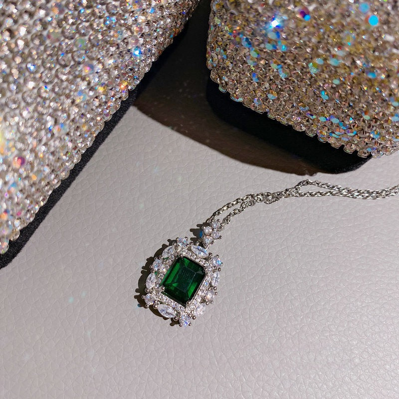 Oil painting peacock emerald earrings plated with 18K gold multi section emerald zircon kite brooch necklace set
