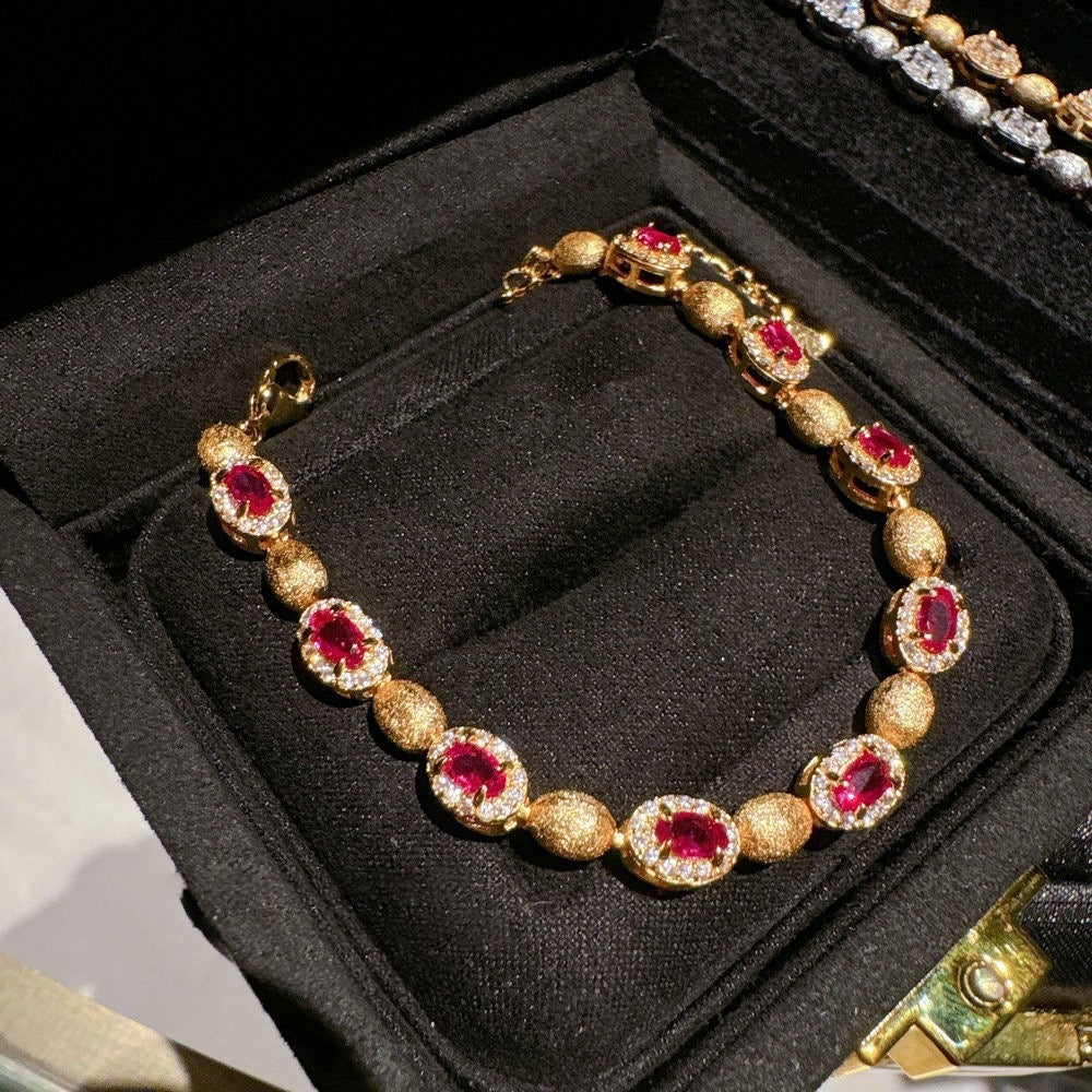 Italian vintage brushed pigeon egg gemstone bracelet Vintage plated 18K gold sunflower zircon bracelet