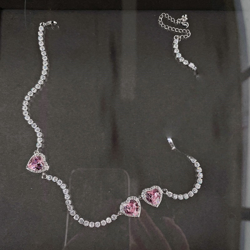 Sparkling Pink Love Gem Necklace Designer Plated 18K Gold Grape Purple Heart Zircon Wings Cat Eye Stone Necklace