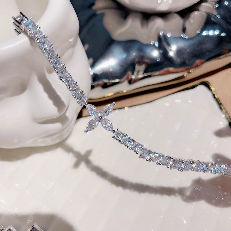 Sparkling Flowing Light Cross Gemstone Earrings Plated with 18K Gold Multi faceted Pendant, Tassel Colored Treasure Zircon Sparkling Diamond Earrings