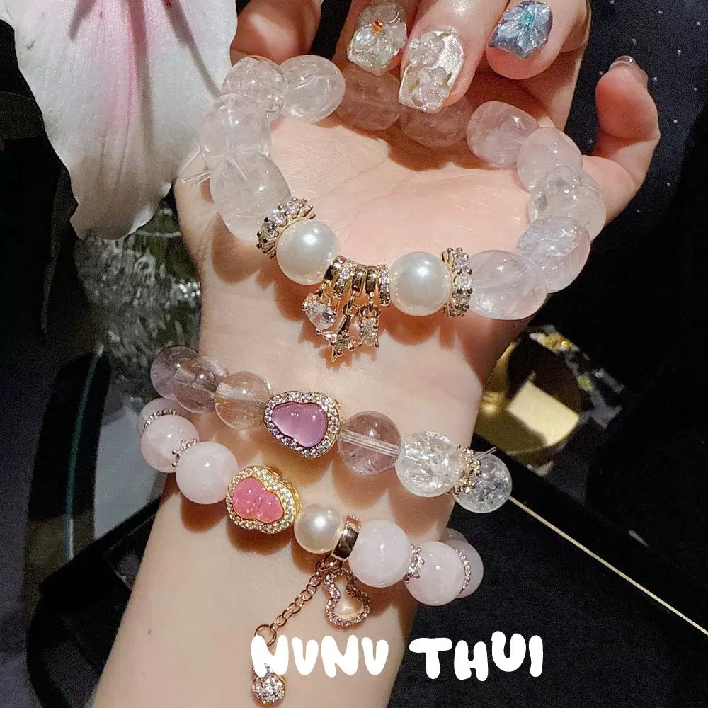 Gold Powder Family: Powdered Ace Gourd Crushed Ice Ice Crystal Bracelet, Starry Sky Natural Crystal Flower Goddess Beaded Bracelet