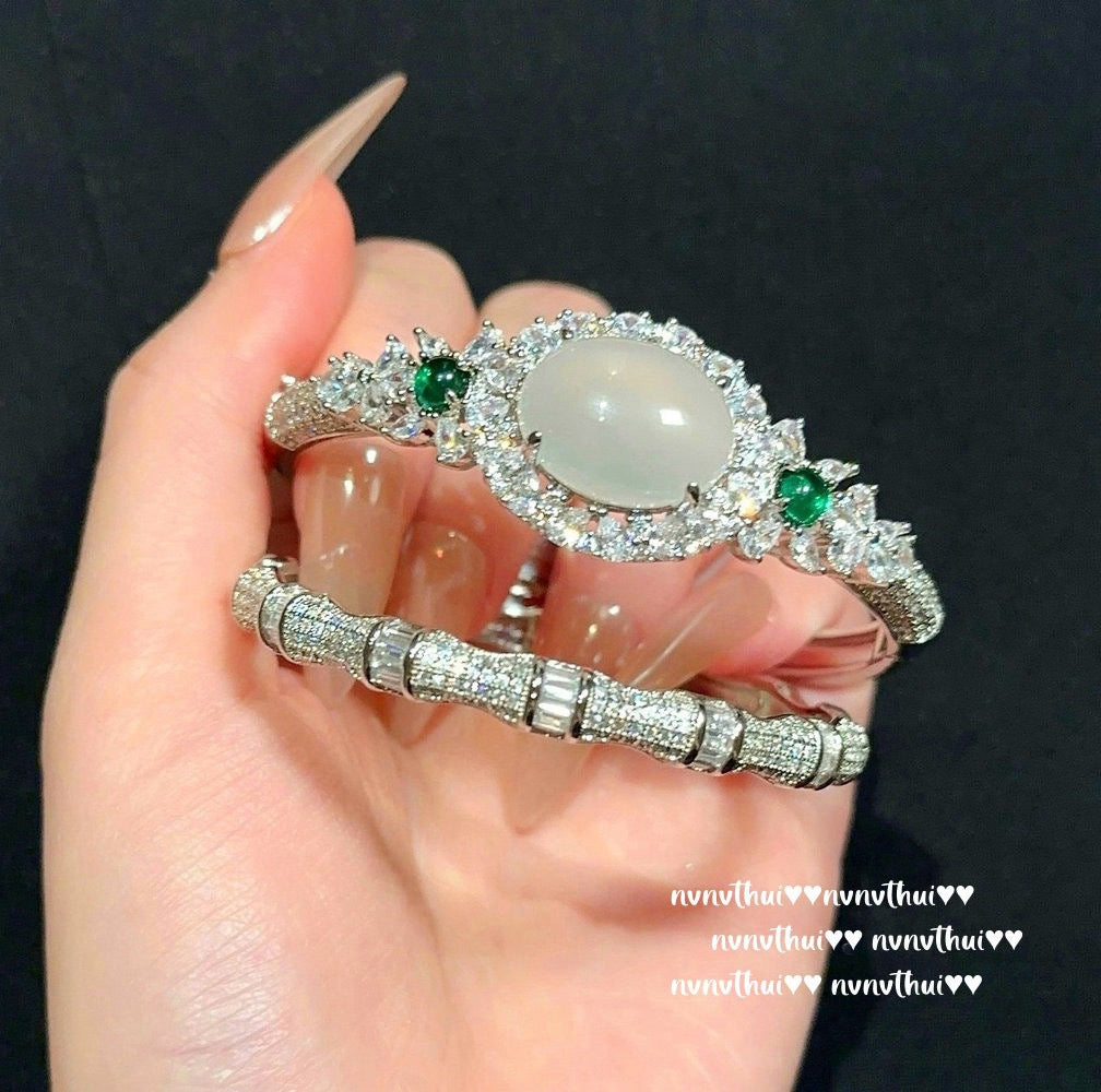 Crisp letter gemstone bracelet, 18K gold-plated jewelry, zirconia bamboo node-shaped sparkling diamond bracelet, adjustable opening.