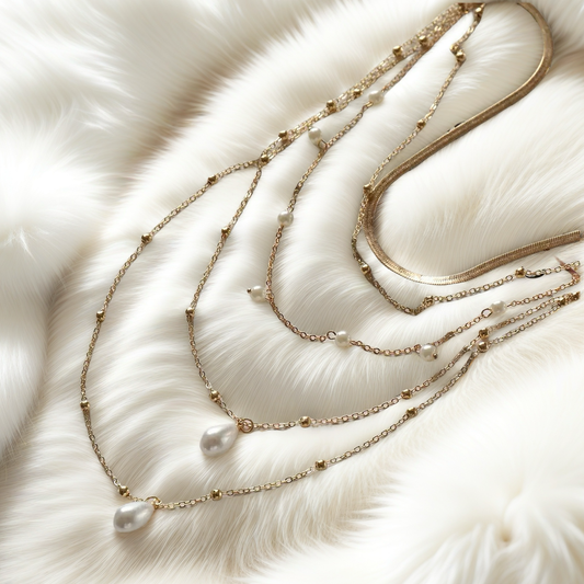 Pearl pendant multi-layered round bead necklace for women. New fashion, retro, handmade and simple necklace.