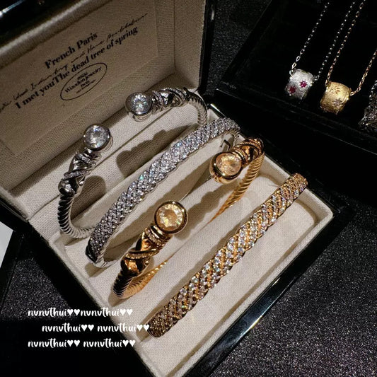Italian retro starry sky twisted rope gemstone bracelet, Vintage goddess scepter bubble diamond bracelet, stackable.