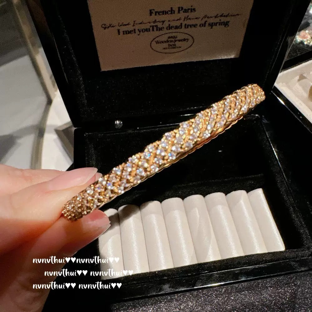Italian retro starry sky twisted rope gemstone bracelet, Vintage goddess scepter bubble diamond bracelet, stackable.