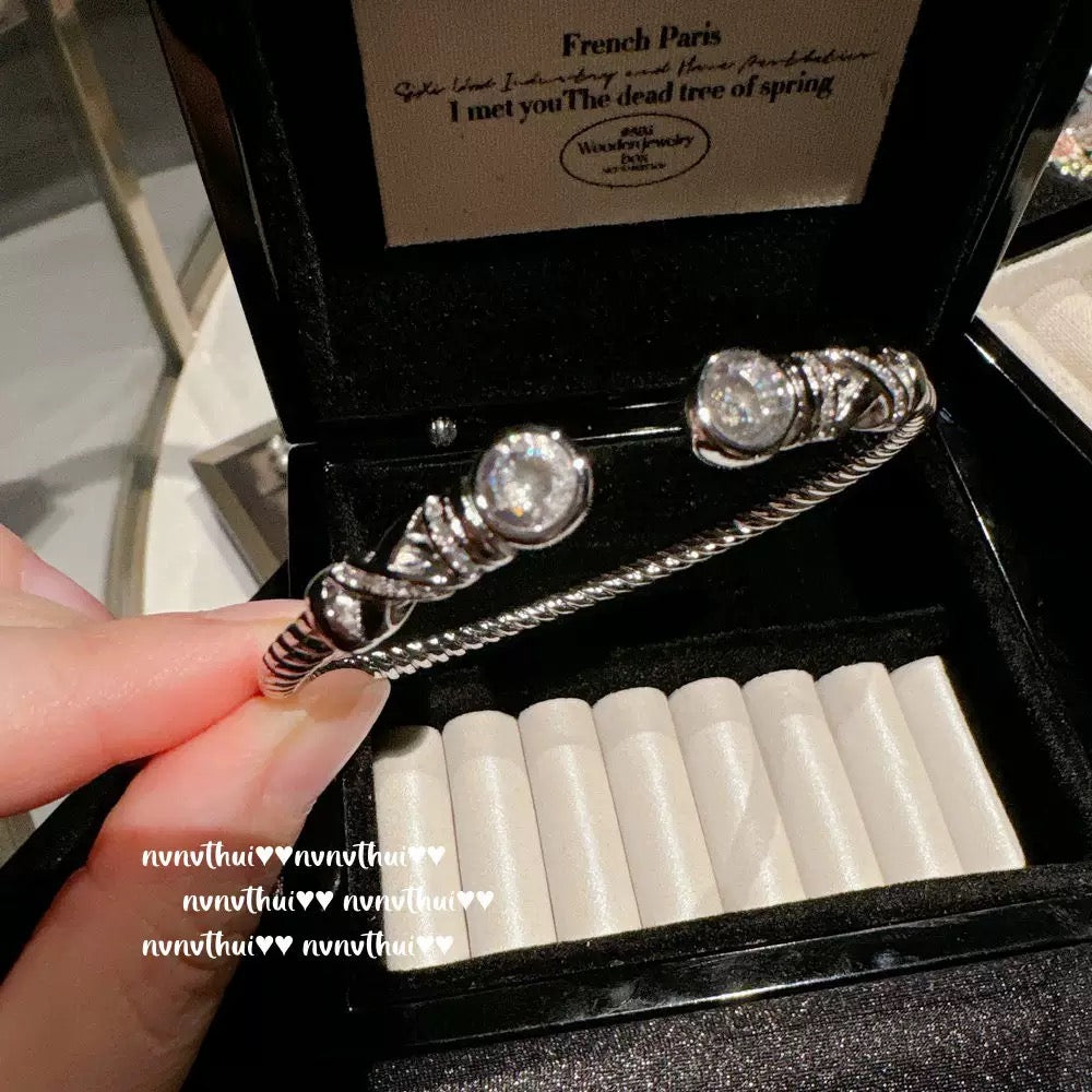 Italian retro starry sky twisted rope gemstone bracelet, Vintage goddess scepter bubble diamond bracelet, stackable.