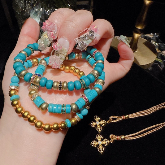Green Release Bracelet Gilded Stacked Dream Sea Pattern Stone Blue Pine Small Waist Bracelet Stacked Wearing