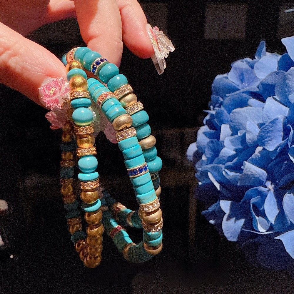 Green Release Bracelet Gilded Stacked Dream Sea Pattern Stone Blue Pine Small Waist Bracelet Stacked Wearing
