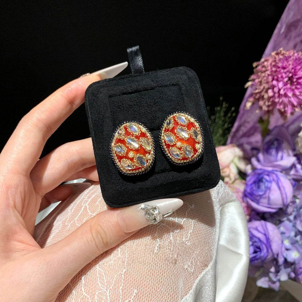Palace retro berry gemstone earrings banquet haute couture fruit sachet sparkling diamond egg shaped earrings