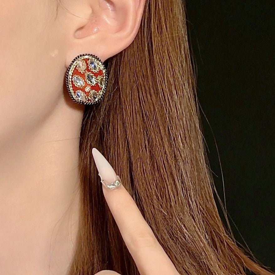 Palace retro berry gemstone earrings banquet haute couture fruit sachet sparkling diamond egg shaped earrings