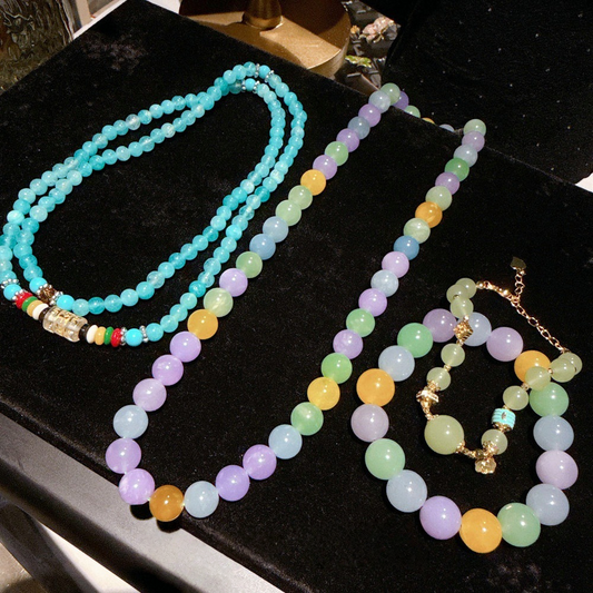 New Agate Bracelet Fruit Bag 4-Color Transport Multi Treasure Agate Bracelet Natural Jadeite Raw Stone Necklace