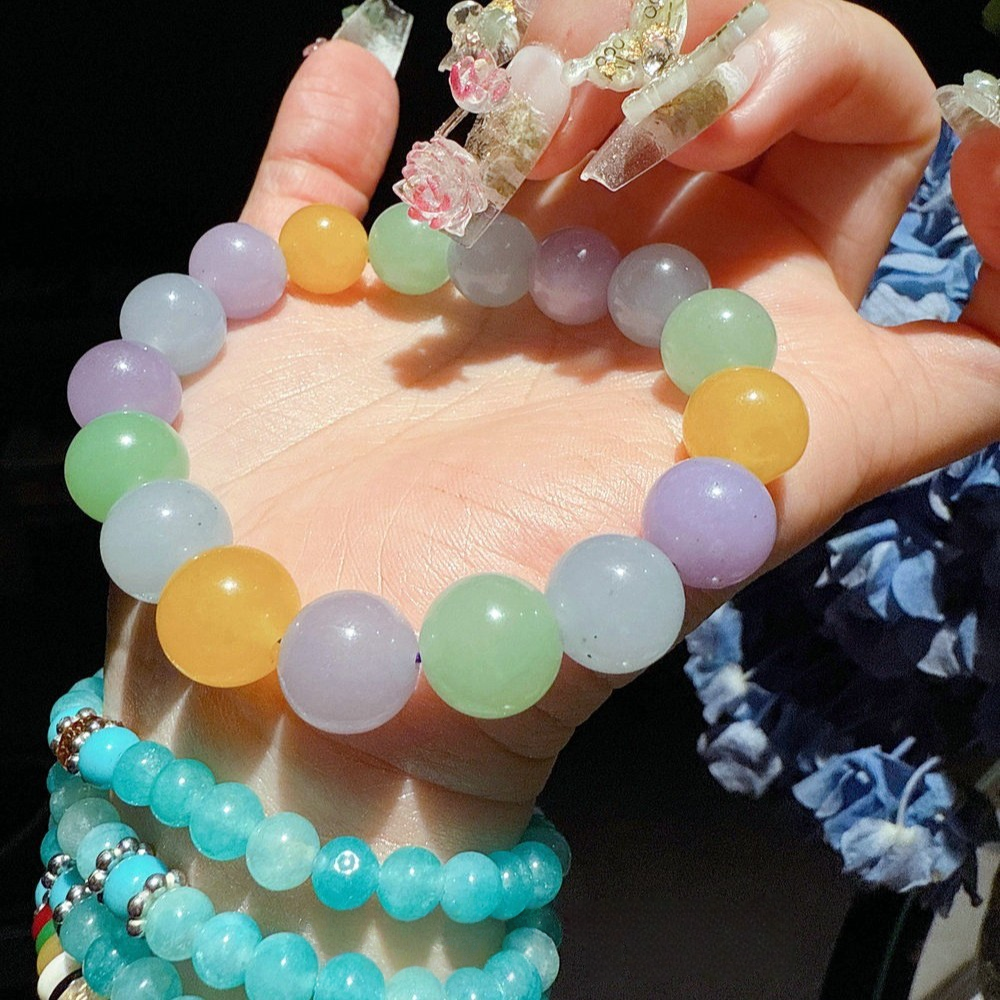 New Agate Bracelet Fruit Bag 4-Color Transport Multi Treasure Agate Bracelet Natural Jadeite Raw Stone Necklace
