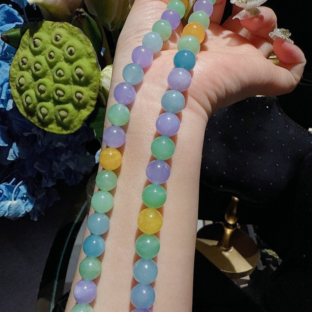 New Agate Bracelet Fruit Bag 4-Color Transport Multi Treasure Agate Bracelet Natural Jadeite Raw Stone Necklace