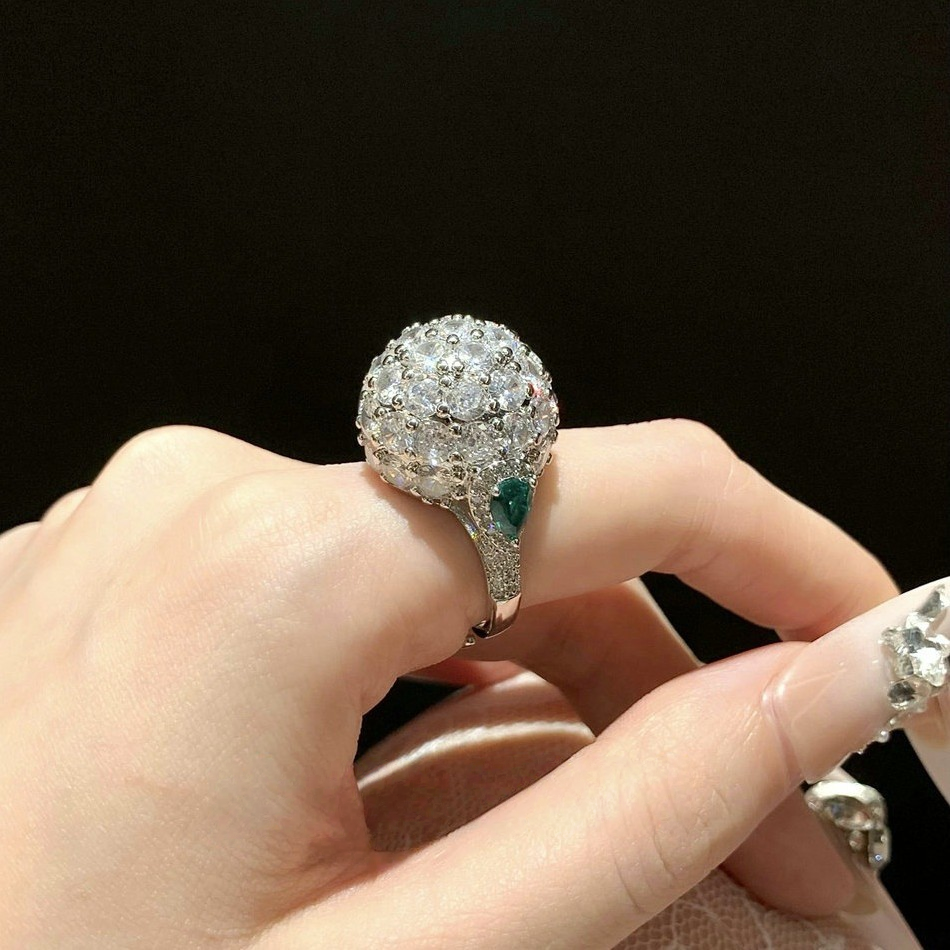 Vintage Cheetah Gemstone Tahitian Pearl Ring Banquet High Order Leopard Full Diamond Bead Necklace Set
