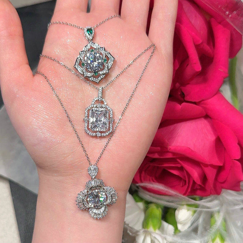 Sparkling 3-carat gemstone flower necklace, mermaid tears plated with 18K gold shimmering petals, high carbon zircon necklace