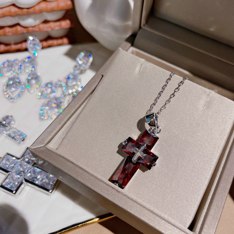 Sparkling Flowing Light Cross Gemstone Earrings Plated with 18K Gold Multi faceted Pendant, Tassel Colored Treasure Zircon Sparkling Diamond Earrings