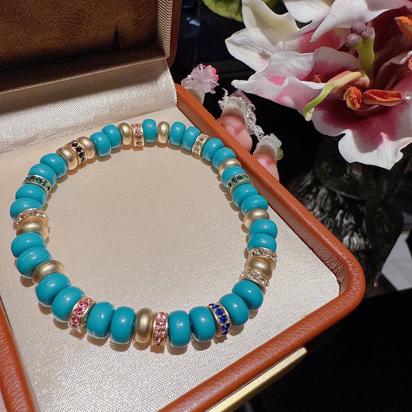 Green Release Bracelet Gilded Stacked Dream Sea Pattern Stone Blue Pine Small Waist Bracelet Stacked Wearing