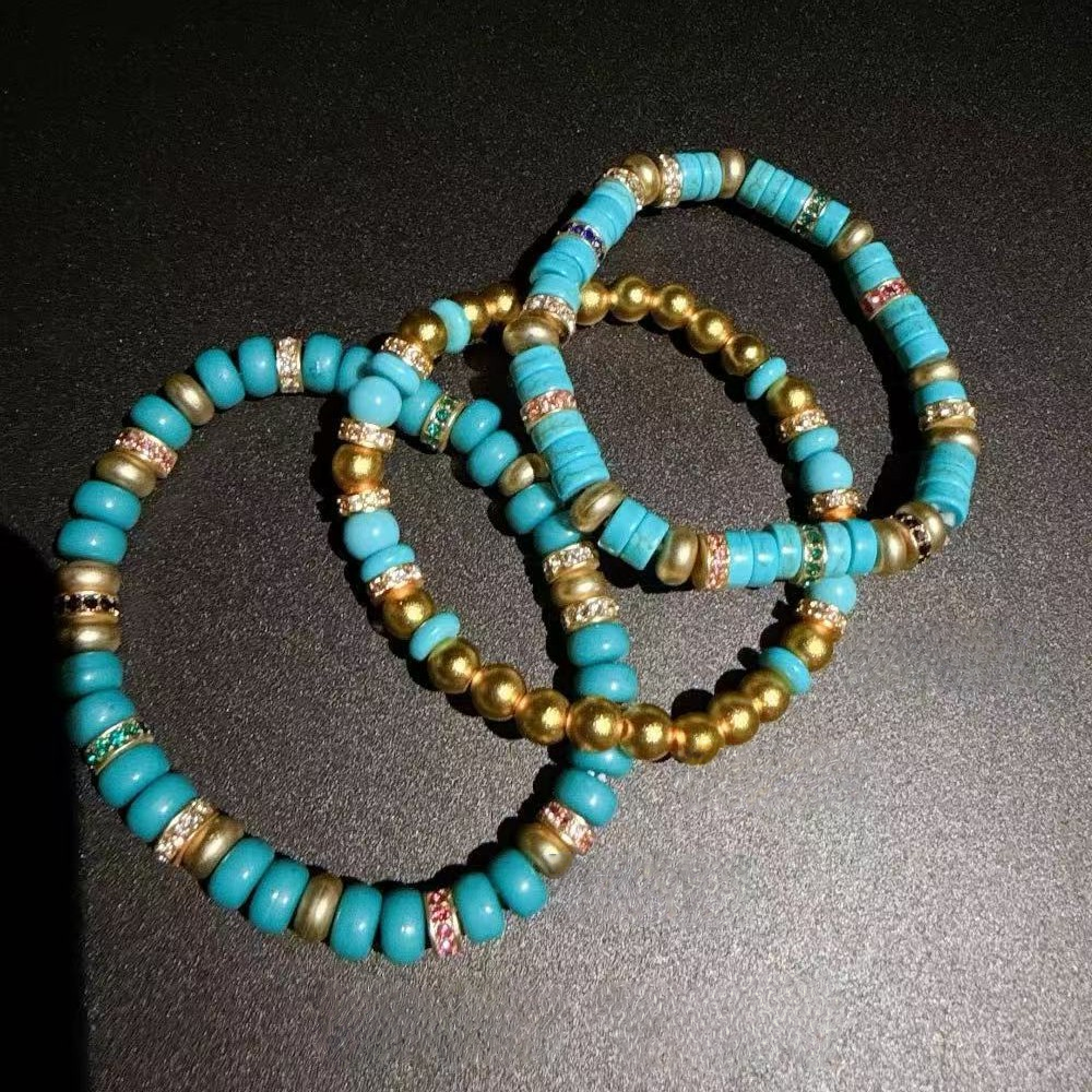 Green Release Bracelet Gilded Stacked Dream Sea Pattern Stone Blue Pine Small Waist Bracelet Stacked Wearing