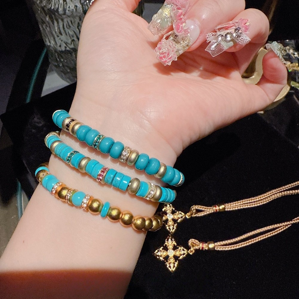 Green Release Bracelet Gilded Stacked Dream Sea Pattern Stone Blue Pine Small Waist Bracelet Stacked Wearing