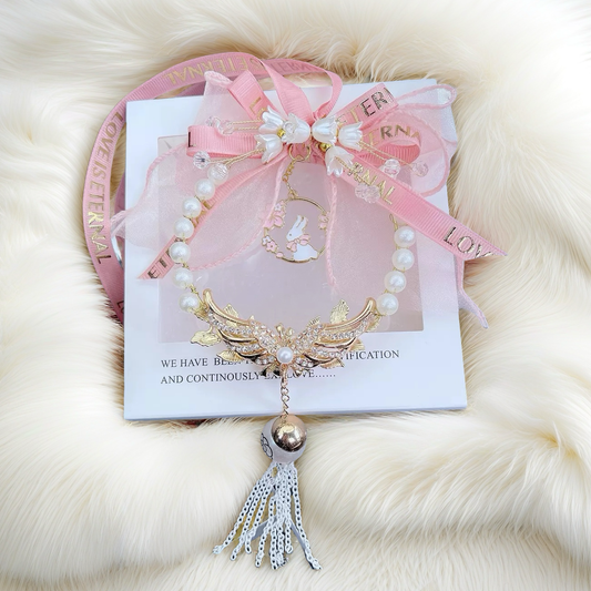 Lily of the Valley Bunny Car Charm, Tassel Car Mirror Decoration, Interior Car Hanging Ornament