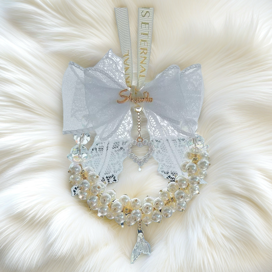Heart-fluttering pendant, car accessory, mermaid tail bowknot pearl pendant, rearview mirror car accessory, goddess charm