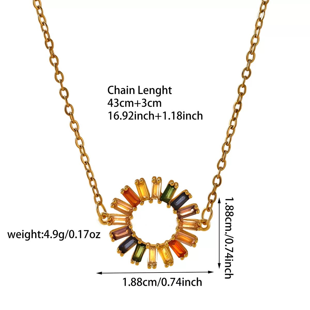 A luxurious and chic colored circle necklace with full diamonds, a versatile collar chain made of titanium steel