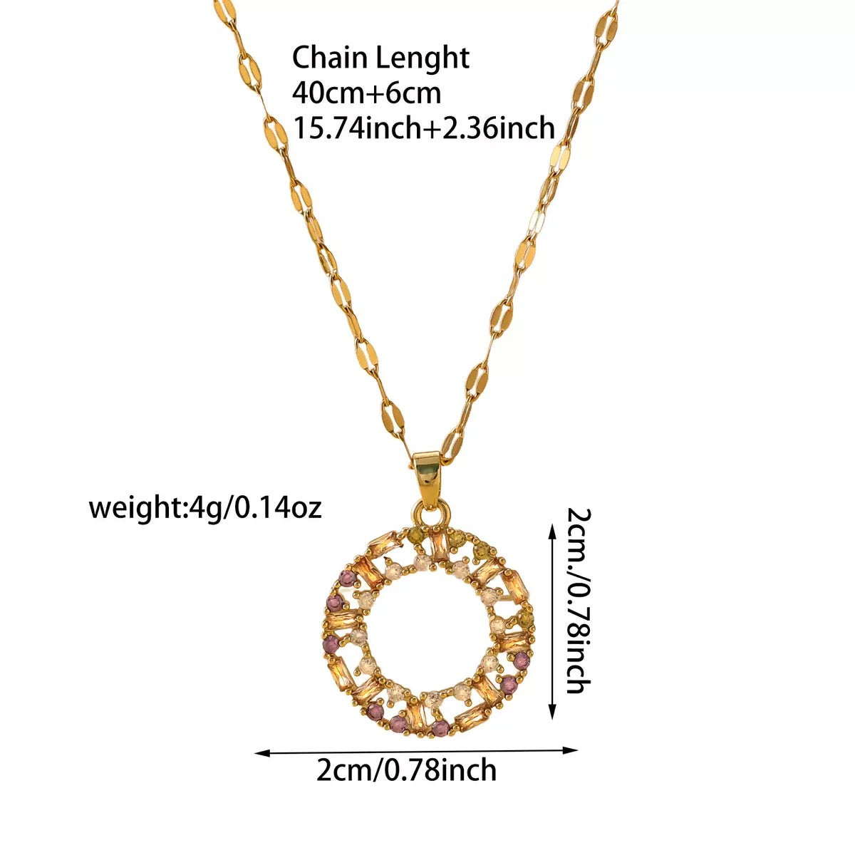 A luxurious and chic colored circle necklace with full diamonds, a versatile collar chain made of titanium steel