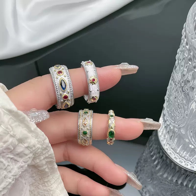 Medieval court style brushed finish high-end retro lace open ring for women, fashionable, delicate and unique finger ring.