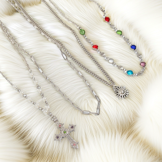 Cross necklace for both men and women, high-end hip-hop fashion sun pendant crystal choker jewelry,Necklace set