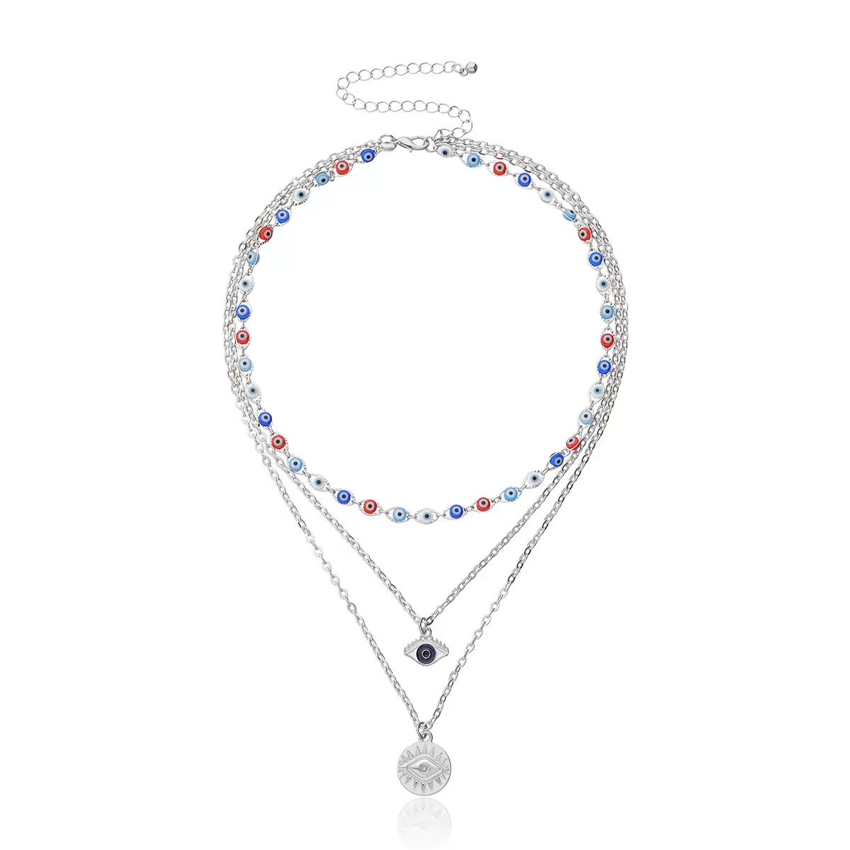 New multi-layered "Devil's Eye" pendant necklace for women, fashionable, exaggerated and trendy eye-shaped jewelry.