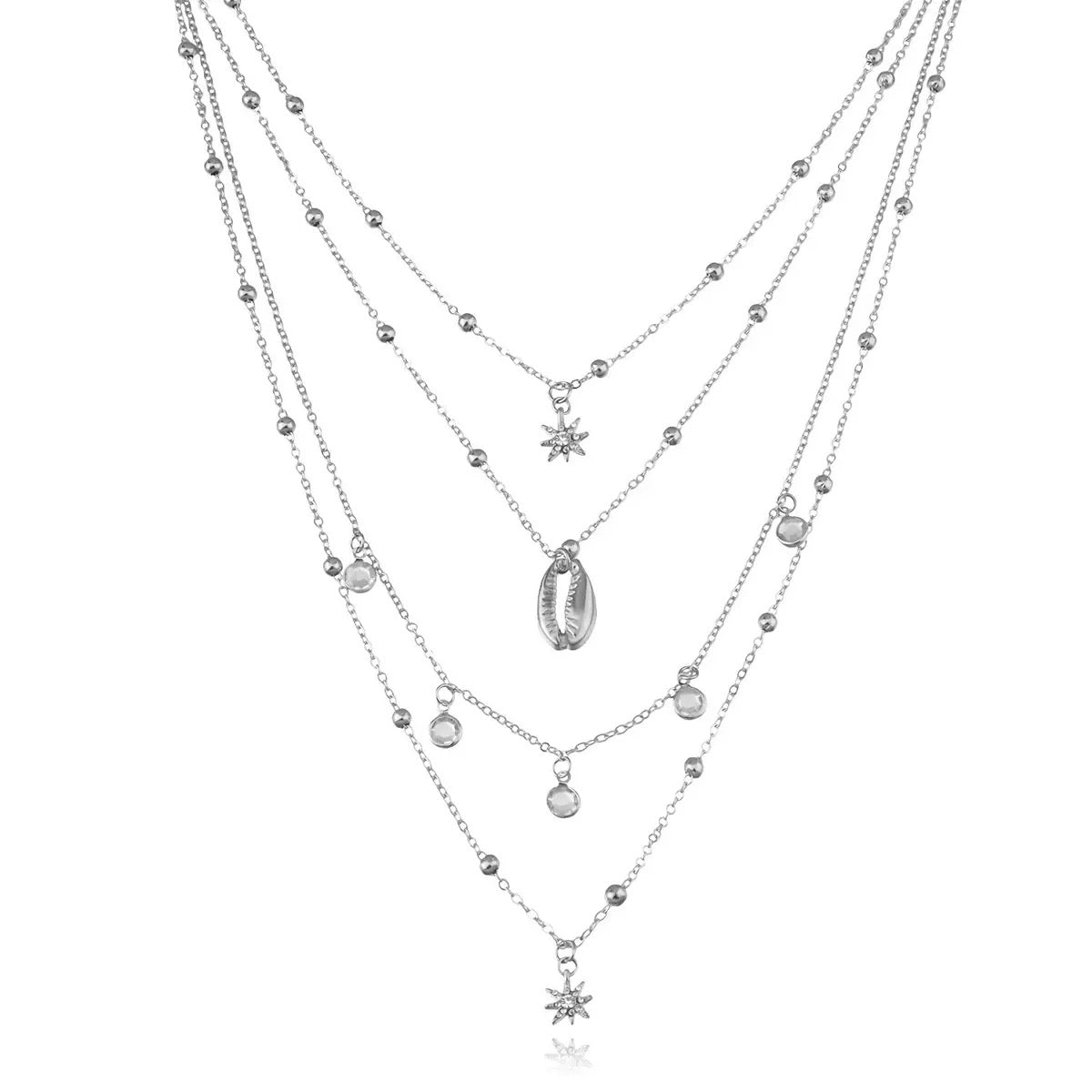 Ladies' full diamond six-pointed star pendant necklace, multi-layer hip-hop retro rhinestone and shell choker.