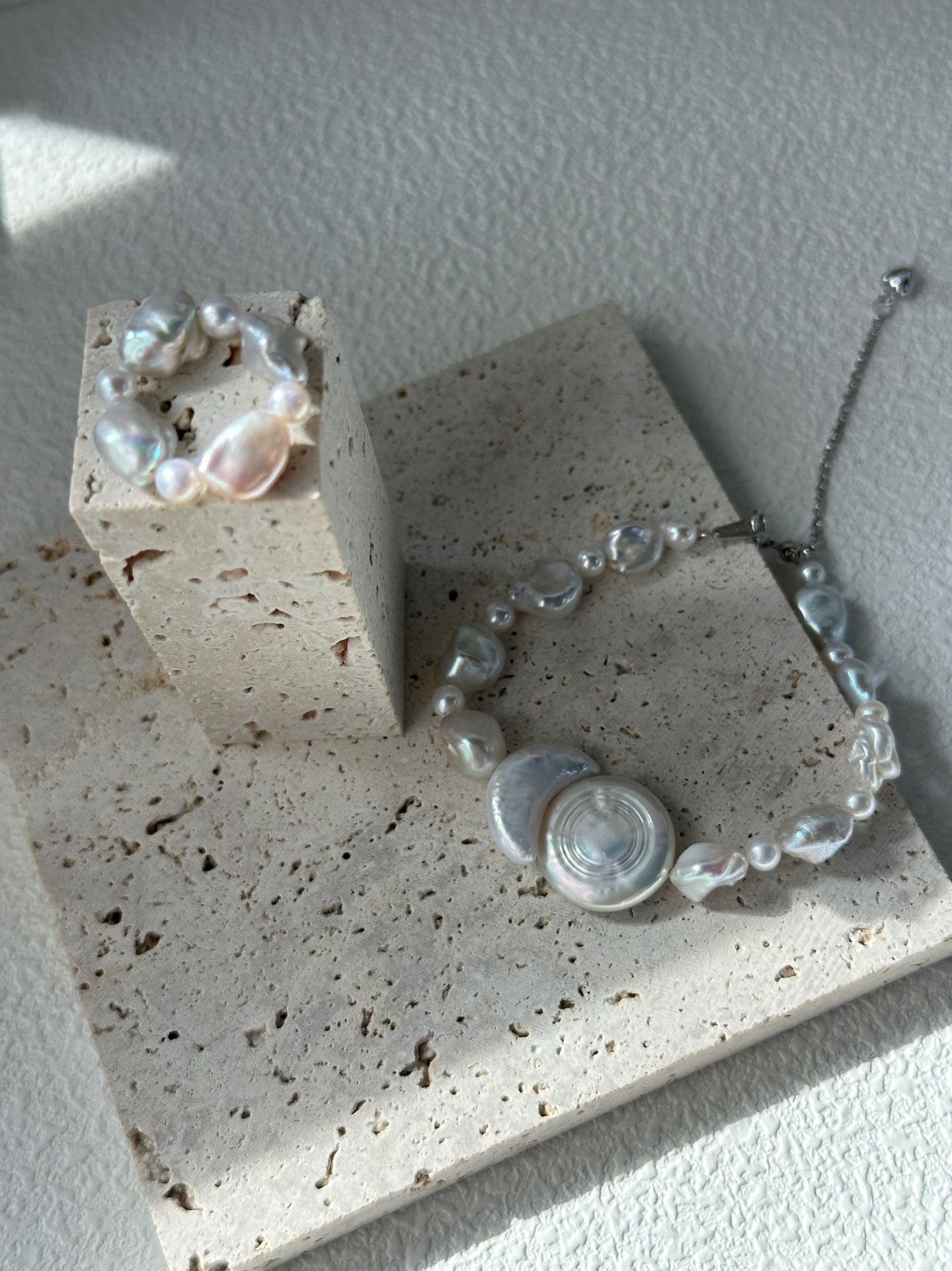 Natural Freshwater Pearl Sun Moon Floating Rest Baroque Pearl Bracelet Girl's Gift Mother's Day Gift Pearl Handmade Necklace  Ring