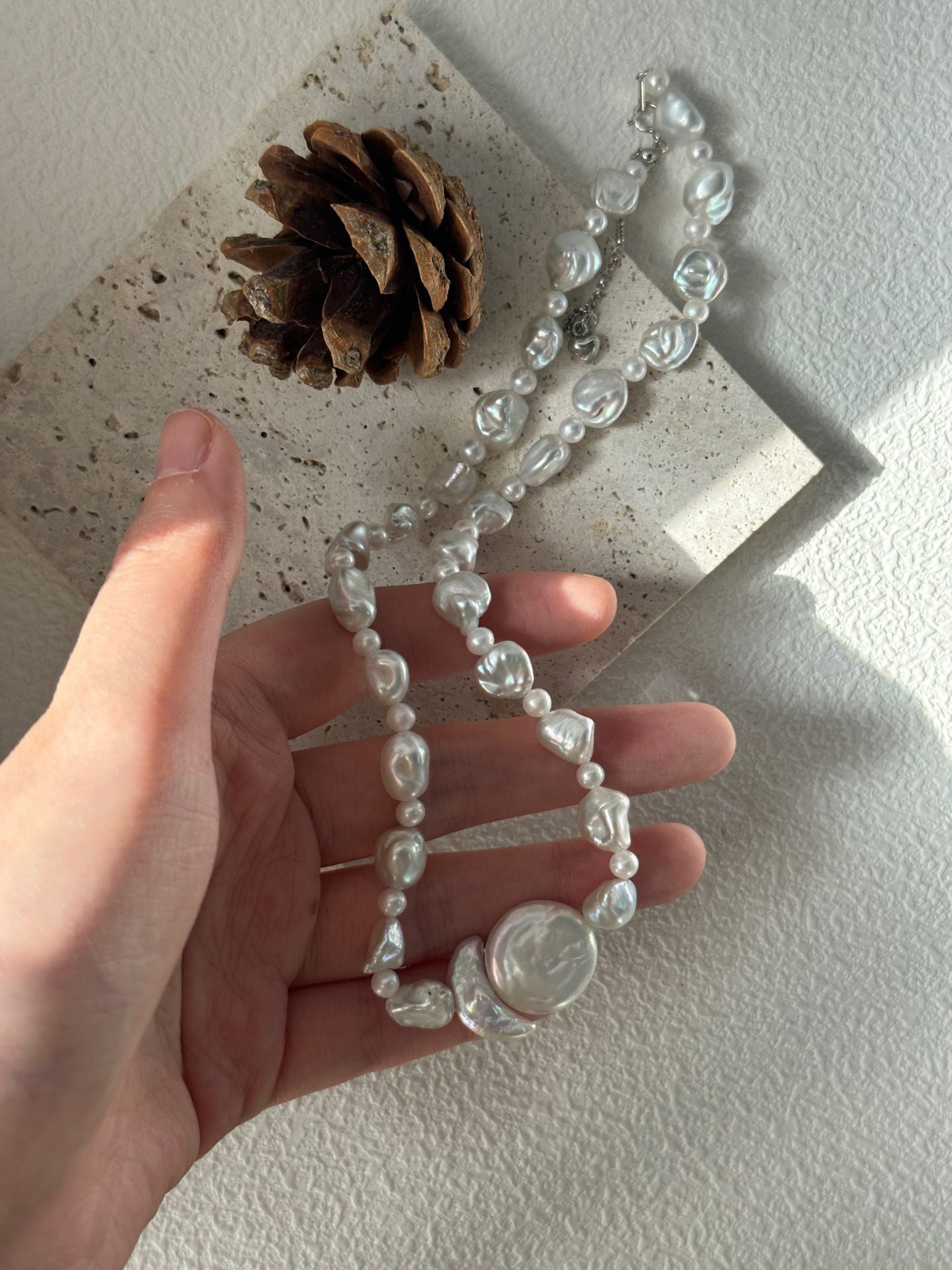 Natural Freshwater Pearl Sun Moon Floating Rest Baroque Pearl Bracelet Girl's Gift Mother's Day Gift Pearl Handmade Necklace  Ring