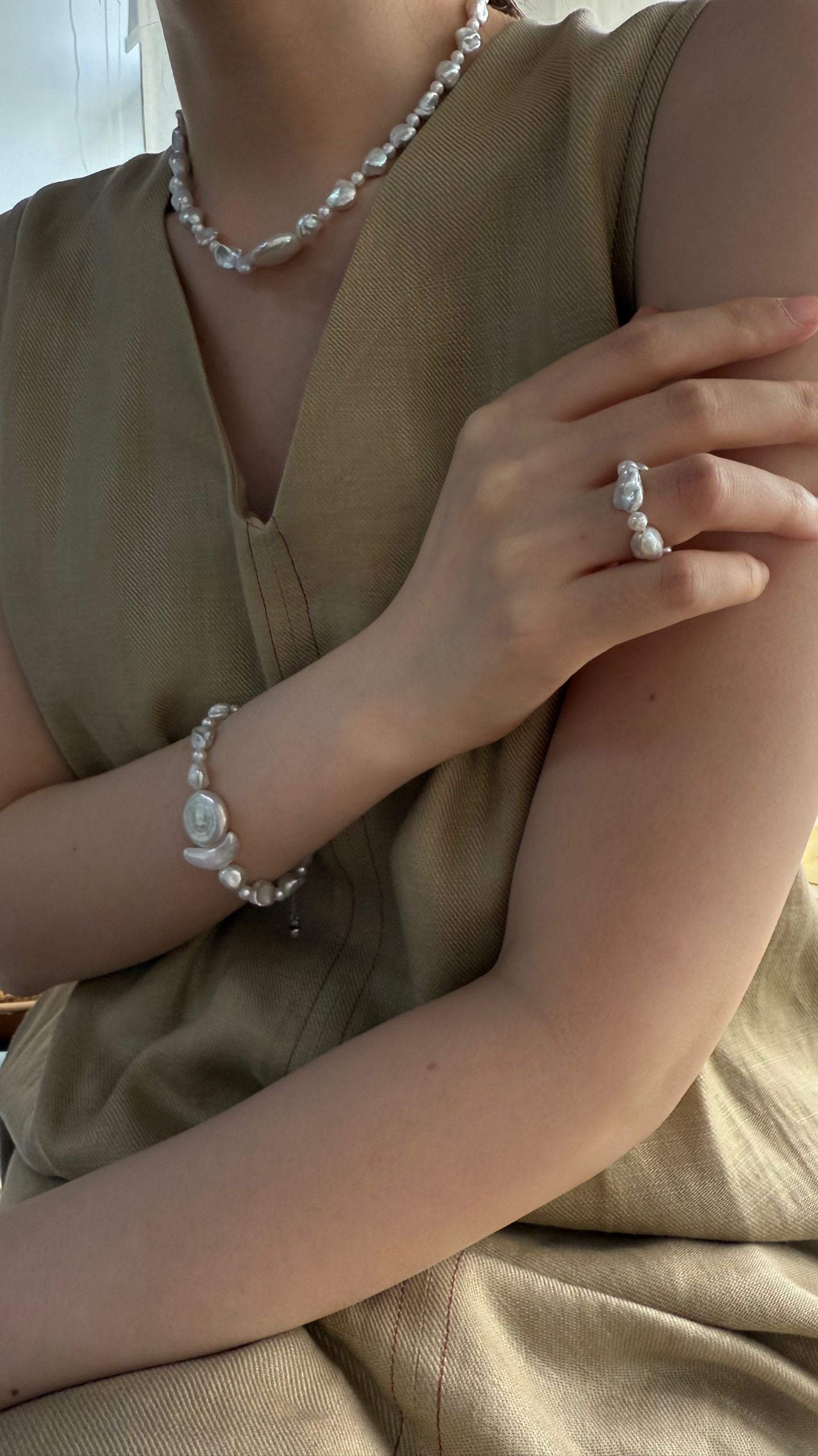 Natural Freshwater Pearl Sun Moon Floating Rest Baroque Pearl Bracelet Girl's Gift Mother's Day Gift Pearl Handmade Necklace  Ring