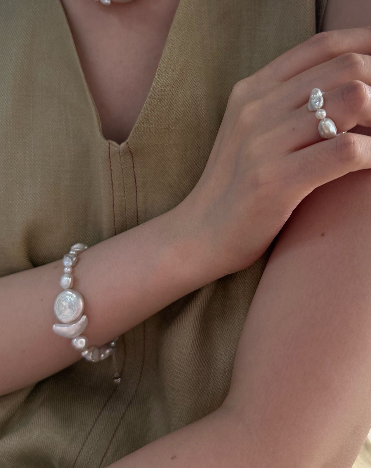 Natural Freshwater Pearl Sun Moon Floating Rest Baroque Pearl Bracelet Girl's Gift Mother's Day Gift Pearl Handmade Necklace  Ring