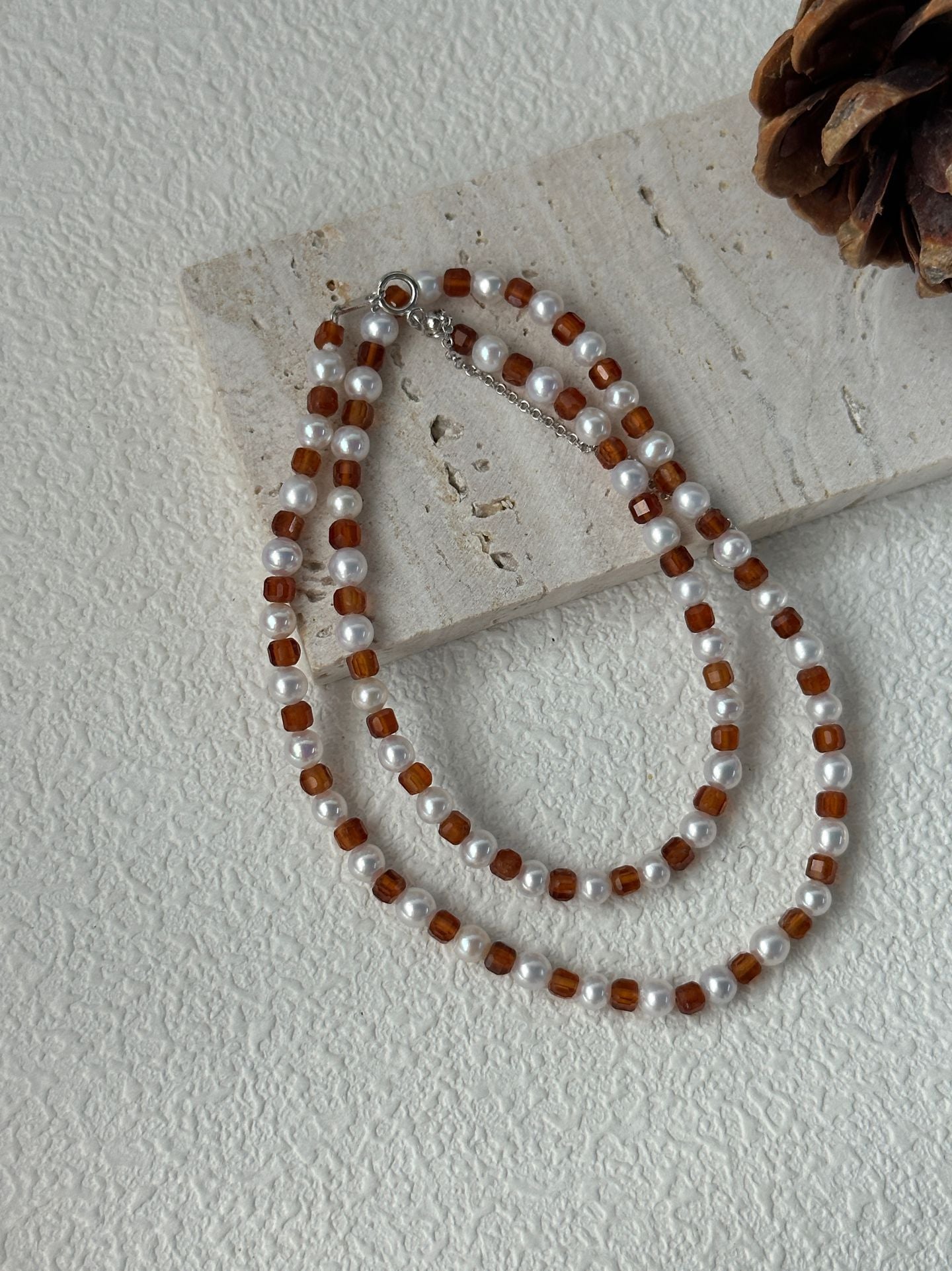 Natural freshwater pearl pomegranate colorful small Baroque pearl necklace l adjustable silver gold-plated 18K gold