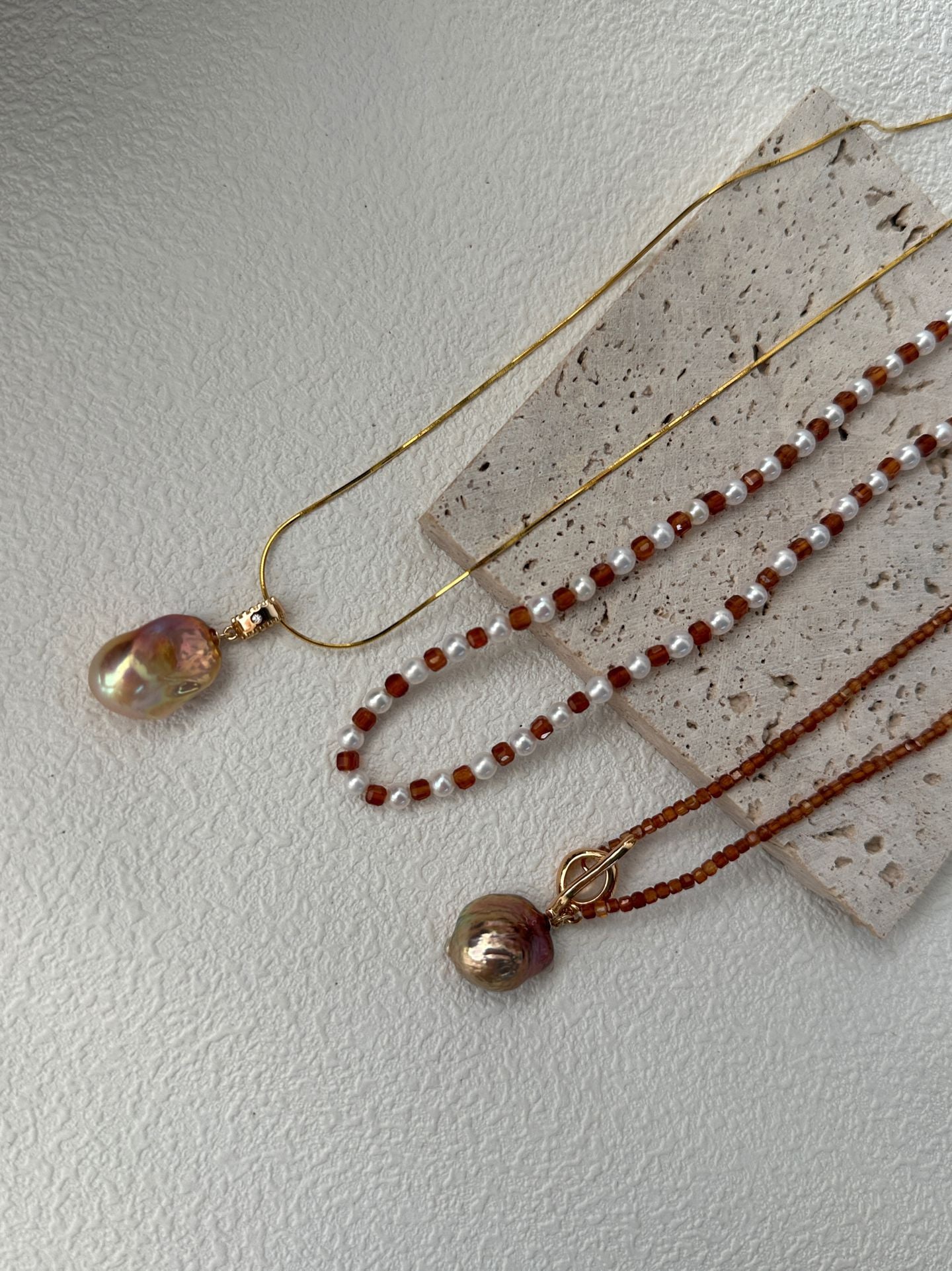 Natural freshwater pearl pomegranate colorful small Baroque pearl necklace l adjustable silver gold-plated 18K gold