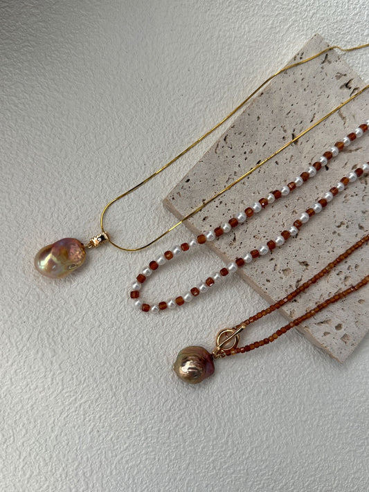 Natural freshwater pearl pomegranate colorful small Baroque pearl necklace l adjustable silver gold-plated 18K gold
