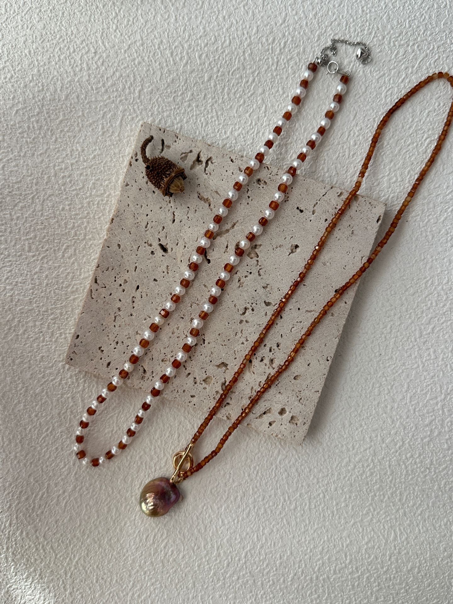 Natural freshwater pearl pomegranate colorful small Baroque pearl necklace l adjustable silver gold-plated 18K gold