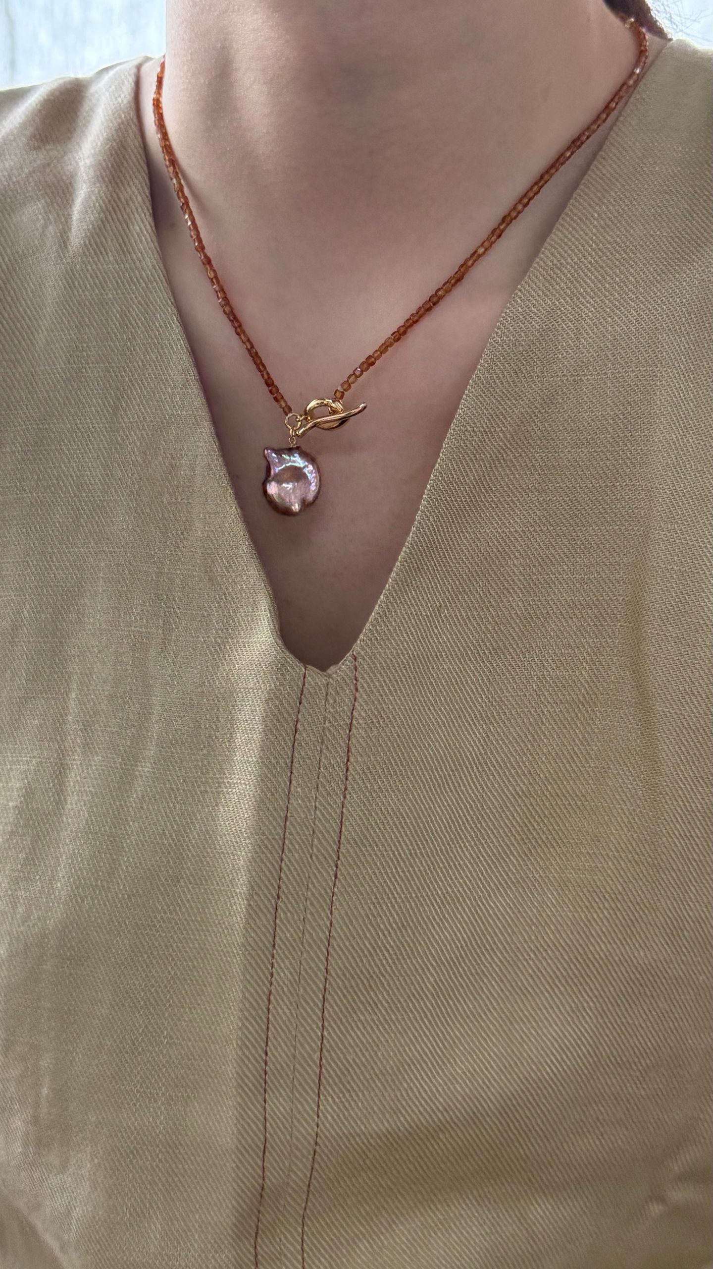 Natural freshwater pearl pomegranate colorful small Baroque pearl necklace l adjustable silver gold-plated 18K gold