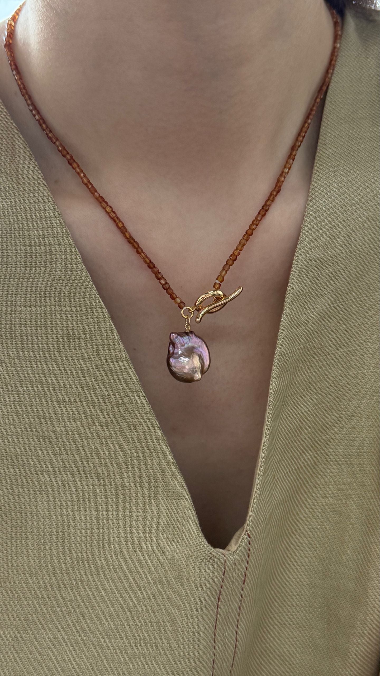 Natural freshwater pearl pomegranate colorful small Baroque pearl necklace l adjustable silver gold-plated 18K gold