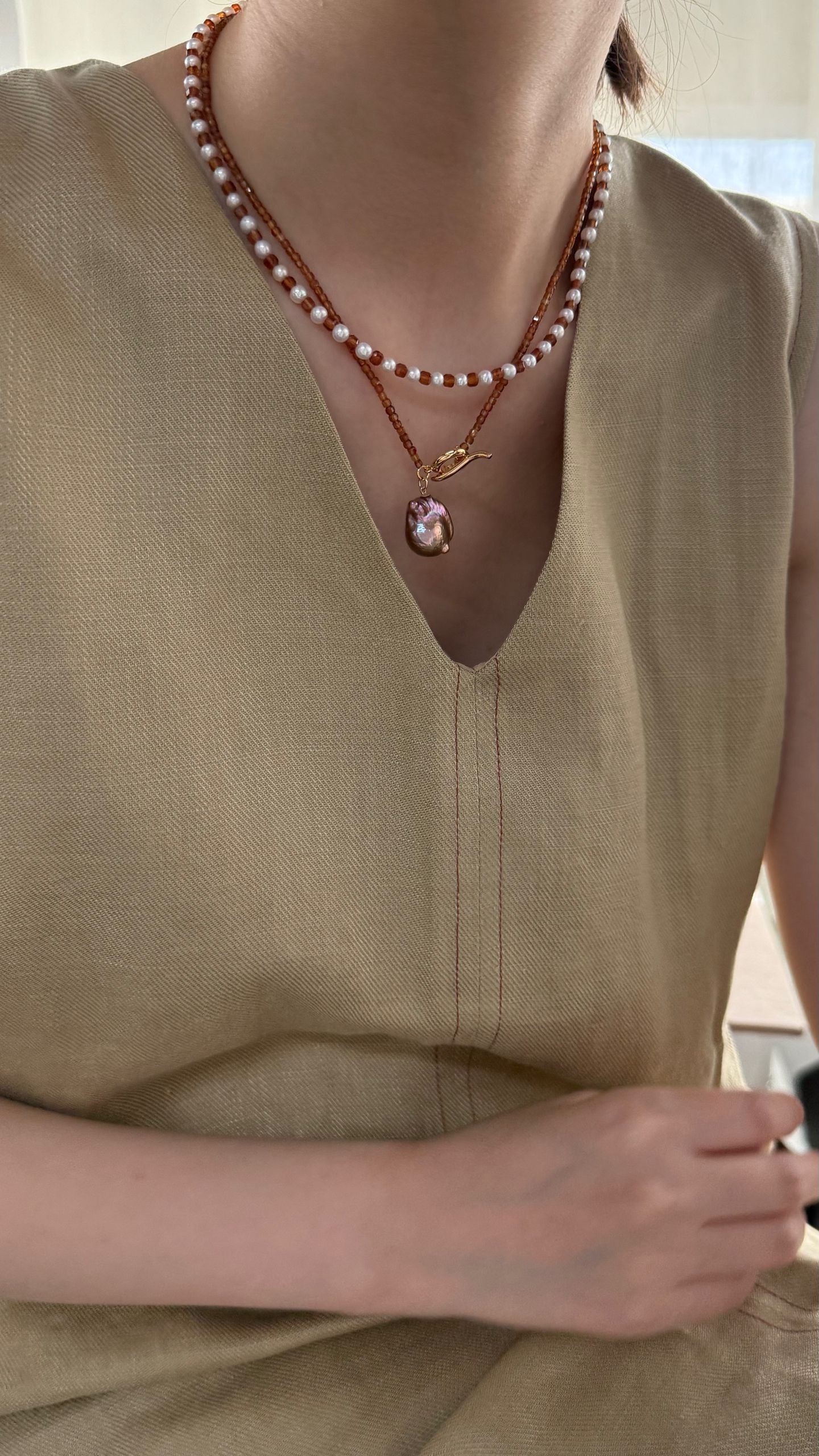 Natural freshwater pearl pomegranate colorful small Baroque pearl necklace l adjustable silver gold-plated 18K gold