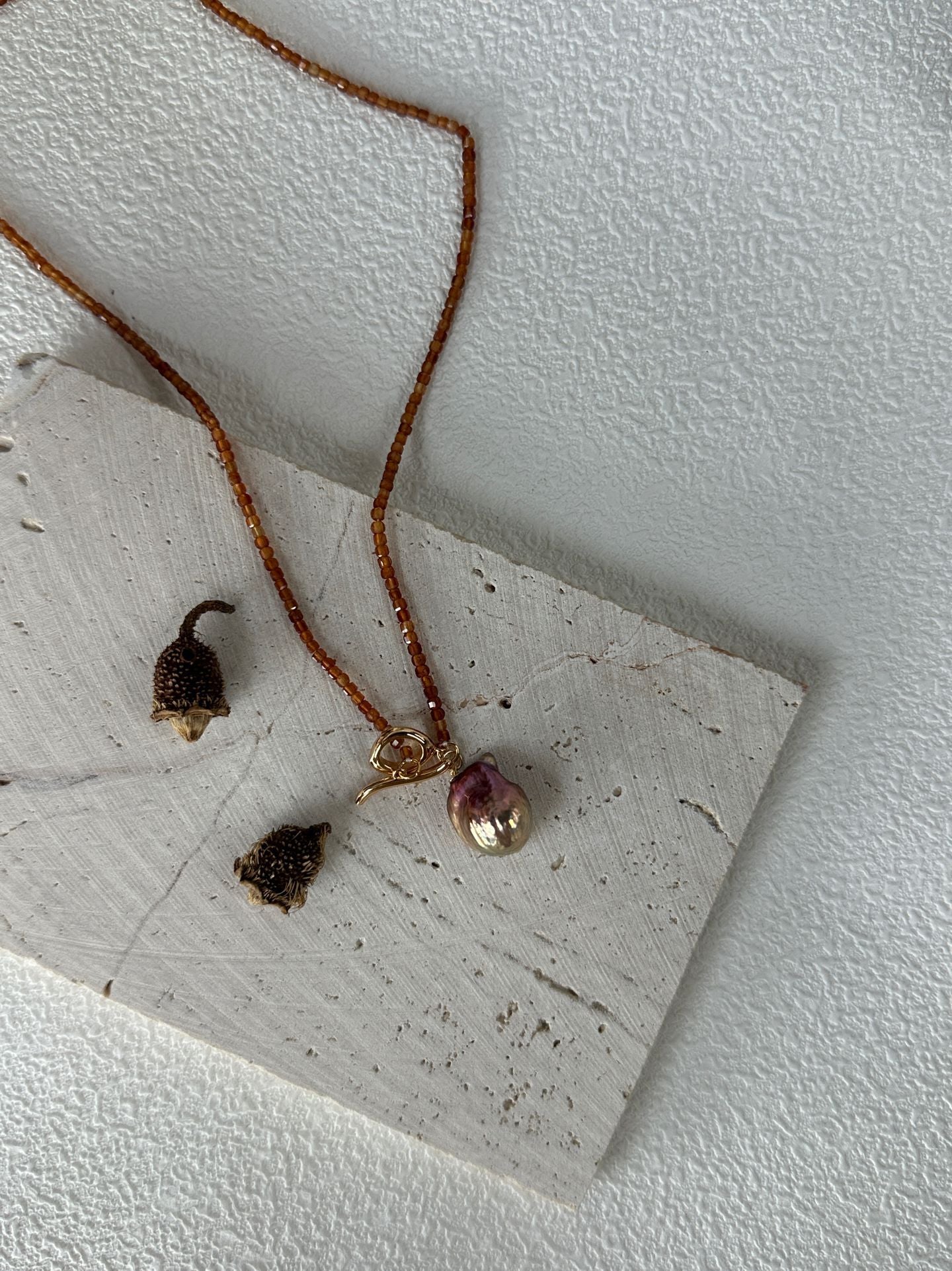 Natural freshwater pearl pomegranate colorful small Baroque pearl necklace l adjustable silver gold-plated 18K gold