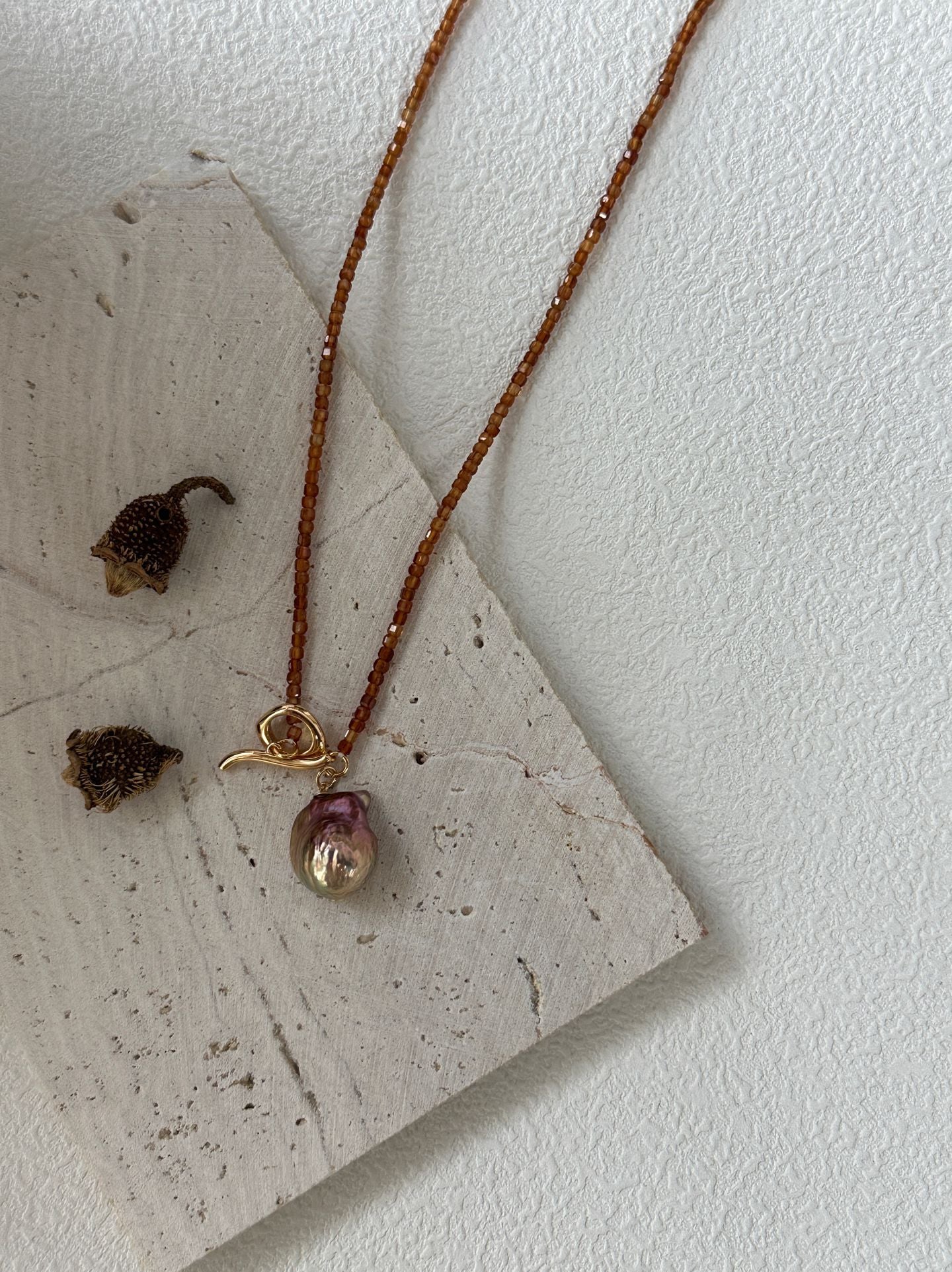 Natural freshwater pearl pomegranate colorful small Baroque pearl necklace l adjustable silver gold-plated 18K gold
